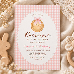 Our little Cutie Pie Pink gingham first birthday Invitation