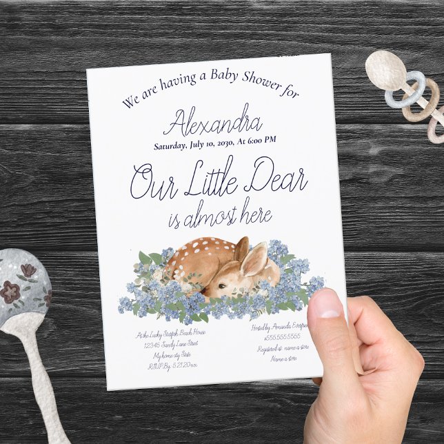 Our little Dear Deer Dusty Blue  Baby Boy Shower Postcard (Creator Uploaded)