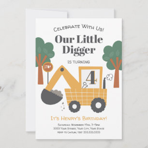 Our Little Digger Is Turning Four Birthday Party Invitation