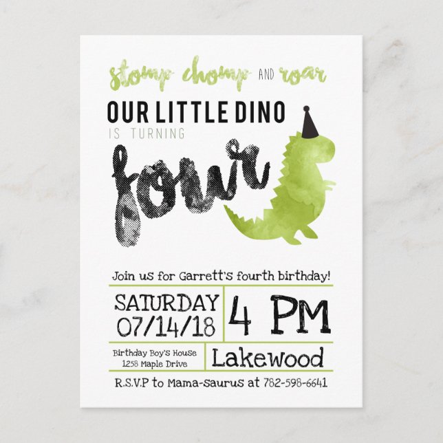 Our Little Dino Birthday Invitation Dinosaur Theme (Front)
