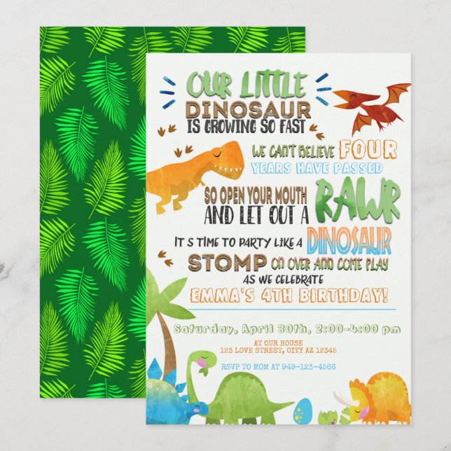 Our Little Dinosaur Kids Birthday Invitation (Front/Back)