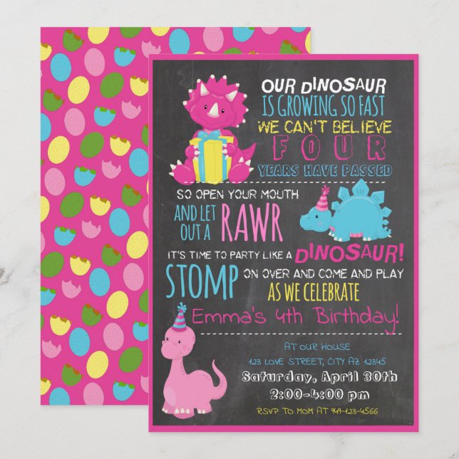 Our Little Dinosaur Kids Birthday Invitation (Front/Back)