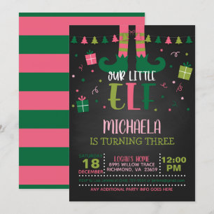 Our Little Elf Birthday Invitation - Girl - Blk