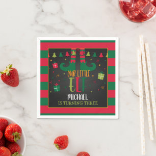 Our Little Elf Birthday Party Napkins - Blk