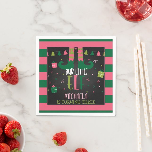 Our Little Elf Birthday Party Napkins - Girl Blk (Insitu)