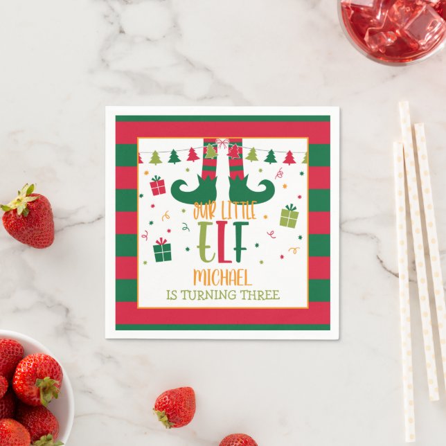 Our Little Elf Birthday Party Napkins - WH (Insitu)