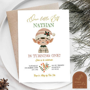 Our Little Elf Christmas First Birthday Boy Invitation