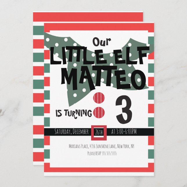 Our Little Elf- Elf Costume Any Age Birthday Party Invitation (Front/Back)