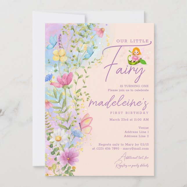 Our Little Fairy Wildflowers Girl 1st Birthday Invitation (Front)