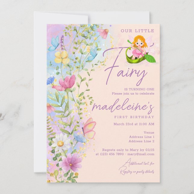 Our Little Fairy Wildflowers Girl Any Age Birthday Invitation (Front)