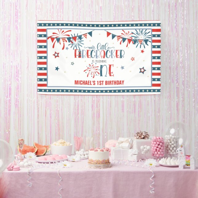 Our Little Firecracker 1st Birthday Banner (Party)