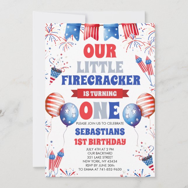  Our Little Firecracker 1st Birthday Invitation (Front)