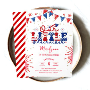 Our Little Firecracker 1st Birthday Party Invitation