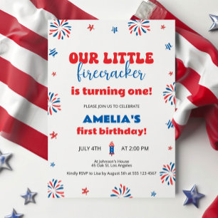 Our Little Firecracker 1st Birthday Party Invitation