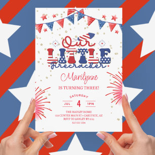 Our Little Firecracker 3rd  Birthday Invitation