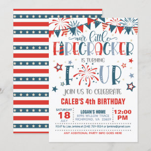 Our Little Firecracker 4th Birthday Invitation
