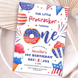 Our Little Firecracker 4th July 1st Birthday  Invitation