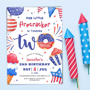 Our Little Firecracker 4th July 2nd Birthday  Invitation