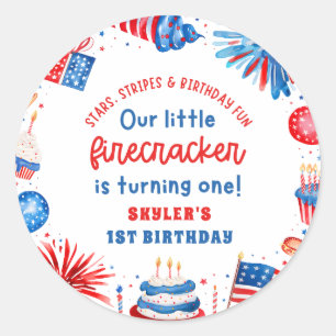 Our Little Firecracker 4th of July 1st Birthday Classic Round Sticker