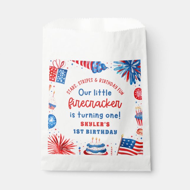 Our Little Firecracker 4th of July 1st Birthday Favour Bags (Front)
