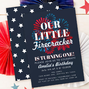 Our Little Firecracker  4TH of July  1st Birthday Invitation