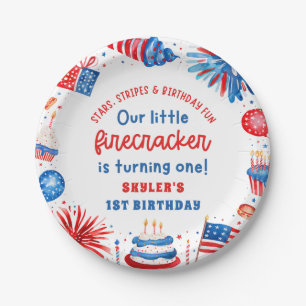 Our Little Firecracker 4th of July 1st Birthday Paper Plate
