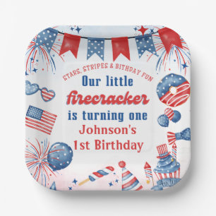 Our Little Firecracker 4th of July 1st Birthday Paper Plate