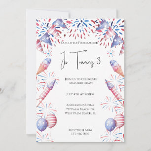 Our Little Firecracker 4th of July Kids Birthday Invitation