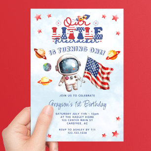 Our Little Firecracker Astronaut 1st Birthday Invitation