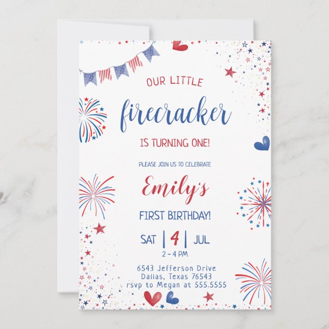 Our Little Firecracker Birthday Invitation (Front)