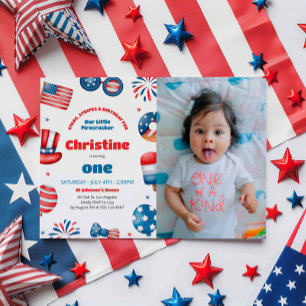 Our Little Firecracker Birthday Party Photo Invitation