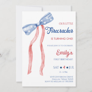 Our Little Firecracker Bow Birthday Invitation