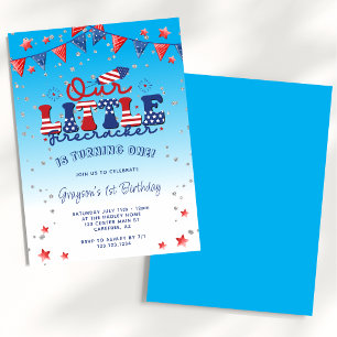 Our Little Firecracker Boy Blue 1st Birthday Invitation