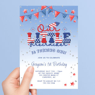 Our Little Firecracker Boy First 1st Birthday Invitation