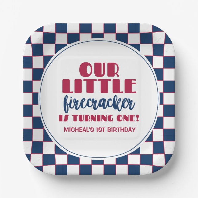 Our little firecracker First birthday Paper Plate (Front)
