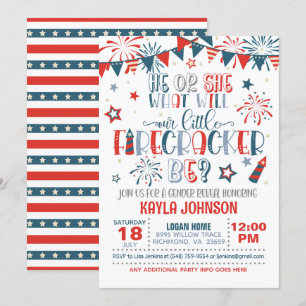 Our Little Firecracker Gender Reveal Baby Shower Invitation