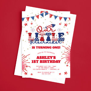 Our Little Firecracker Girls 1st Birthday Invitation