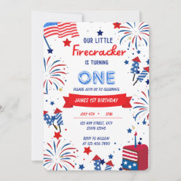 Our Little Firecracker is Turning One Birthday  Invitation
