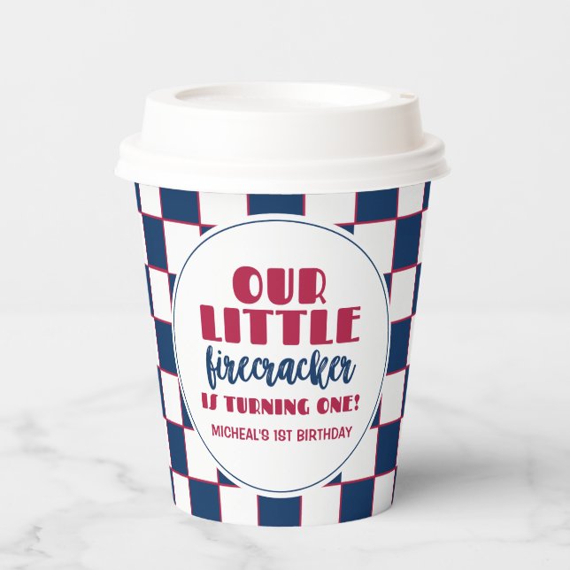 Our little firecracker is turning one birthday paper cups (Front)