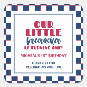 Our little firecracker is turning one birthday square sticker