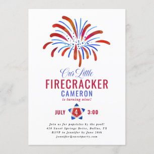 Our Little Firecracker July 4th Birthday Invitation