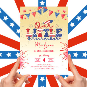Our Little Firecracker Yellow 1st Birthday Party Invitation