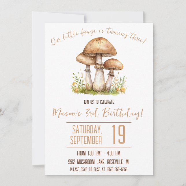Our little Fungi, Mushroom Themed Birthday Party Invitation (Front)