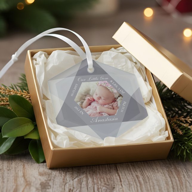 Our Little Gem April Birthstone Baby Birth Stats Glass Tree Decoration (Our Little Gem April Birthstone Baby Birth Stats Glass Ornament)