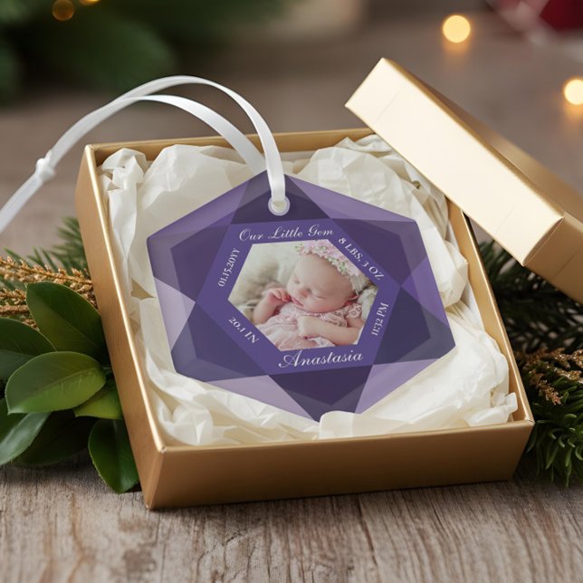 Our Little Gem February Birthstone Baby Birth Stat Glass Tree Decoration (Our Little Gem February Birthstone Baby Birth Stat Glass Ornament)
