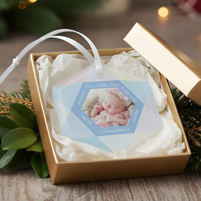 Our Little Gem June Birthstone Baby Birth Stats Glass Tree Decoration (Our Little Gem June Birthstone Baby Birth Stats Glass Ornament)