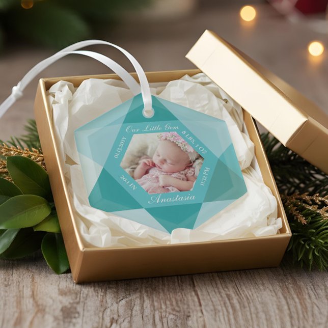 Our Little Gem March Birthstone Baby Birth Stats Glass Tree Decoration (Our Little Gem March Birthstone Baby Birth Stats Glass Ornament)