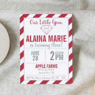 Our Little Gem Ruby Silver Glitter Birthday Invite