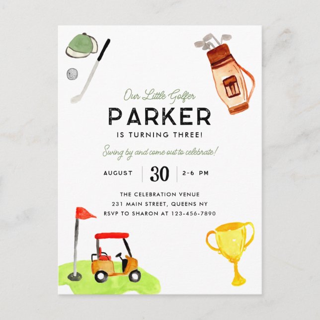 Our Little Golfer Club Bag Cart Kids Golf Birthday Postcard (Front)