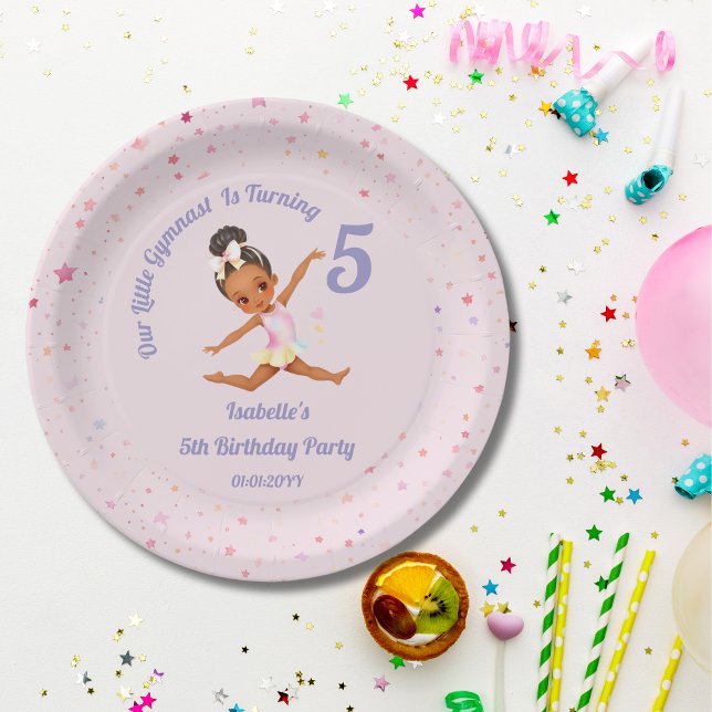 Our Little Gymnast Is Turning 5  Pink Birthday Paper Plate (Creator Uploaded)